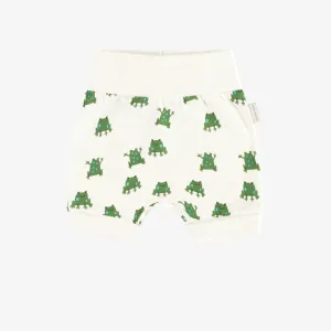 Short évolutif crème avec un motif de grenouilles vertes en jersey doux, bébé || Cream evolutive shorts with green frog all over print in soft jersey, baby