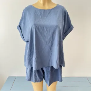Shorts Set Sz M Shorts And Top Monochromatic Blue Blouse Loose