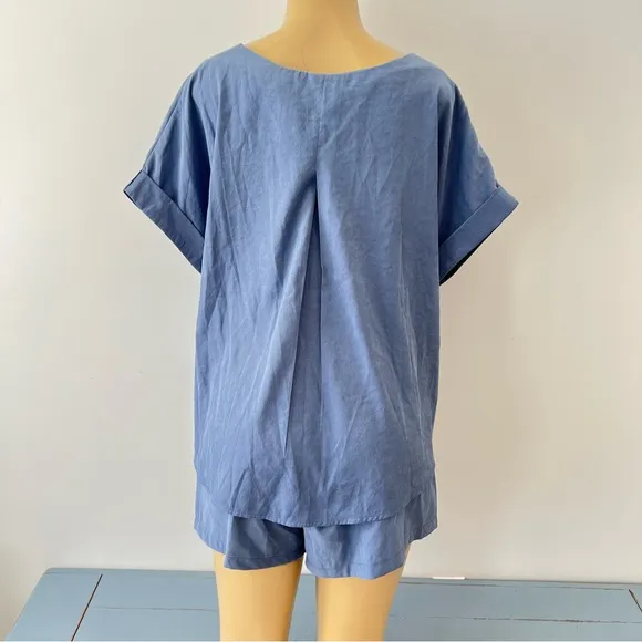 Shorts Set Sz M Shorts And Top Monochromatic Blue Blouse Loose