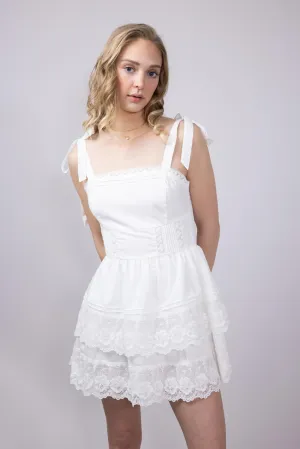 Shoulder Tie Tiered Mini Dress for Women in Off White | A3412-OFFWHITE