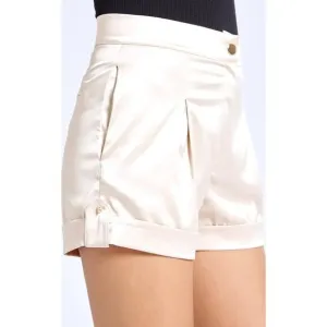 Sixty Ninety Satin Tailored Shorts Recycled Stretch High Waisted Ivory Medium