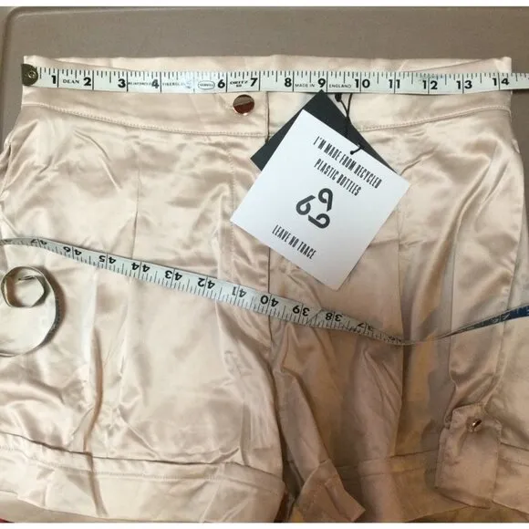 Sixty Ninety Satin Tailored Shorts Recycled Stretch High Waisted Ivory Medium