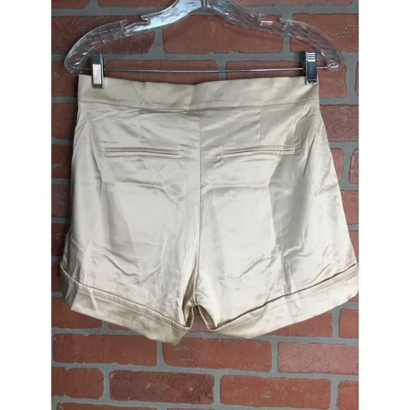 Sixty Ninety Satin Tailored Shorts Recycled Stretch High Waisted Ivory Medium