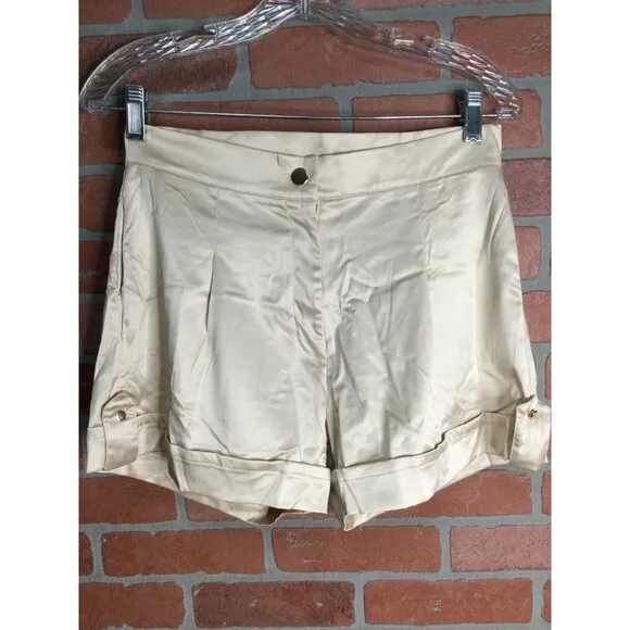 Sixty Ninety Satin Tailored Shorts Recycled Stretch High Waisted Ivory Medium