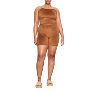 Skims NWT High Rise Stretch Velour Boxer Bike Shorts in Copper Sz 4XL