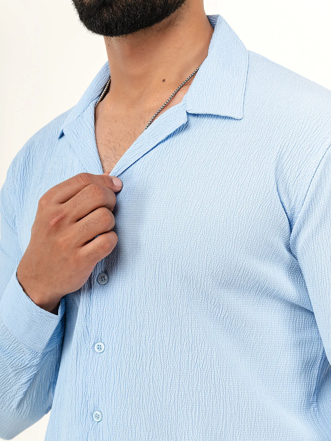 Sky Blue Full Sleeve Popcorn Shirt