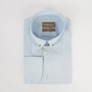 Slim Fit light Blue Pin Stripe Cotton Shirt - lapel pin-Turkish Made
