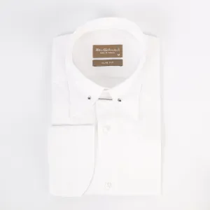 Slim Fit White Cotton Shirt - lapel pin-Turkish Made