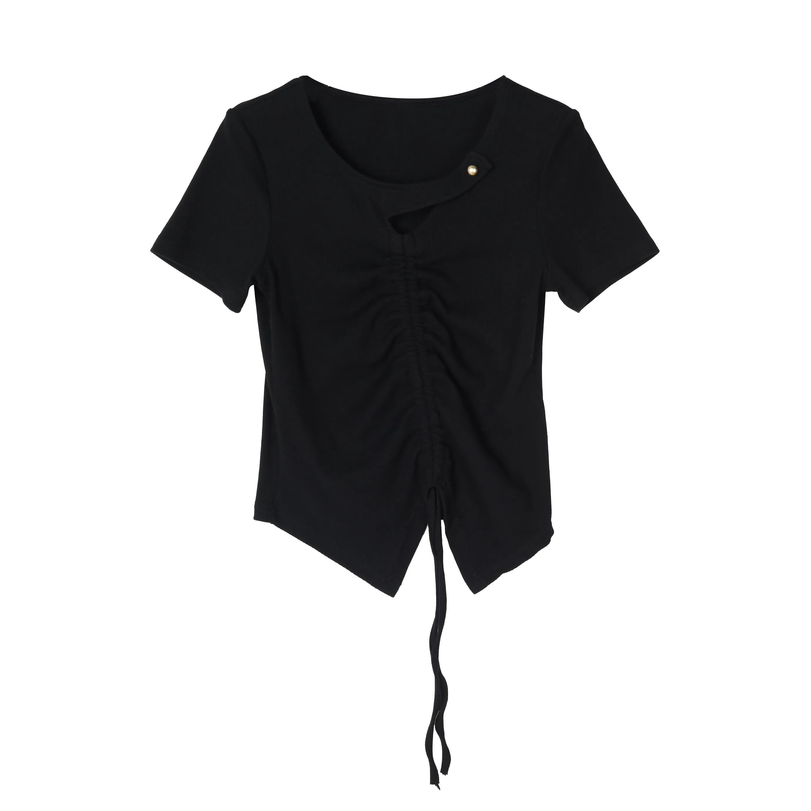 Solid Choker Neckline T-Shirt with Split Thigh for Women