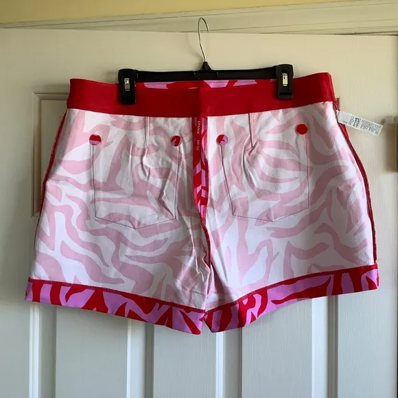 SPANX On the Go Print 4-Inch Shorts Pink Red Zebra Stripe SZ XL