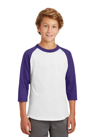 Sport-Tek Youth Colorblock Raglan Jersey.  YT200 White/ Purple