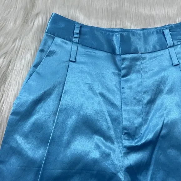 Staud‎ Women's Size 00 Bright Blue Shiny Satin Noah Long Bermuda Shorts