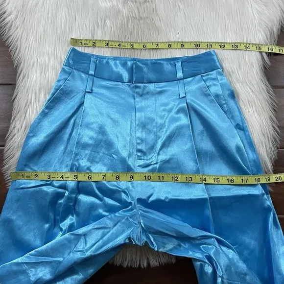 Staud‎ Women's Size 00 Bright Blue Shiny Satin Noah Long Bermuda Shorts