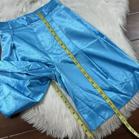 Staud‎ Women's Size 00 Bright Blue Shiny Satin Noah Long Bermuda Shorts