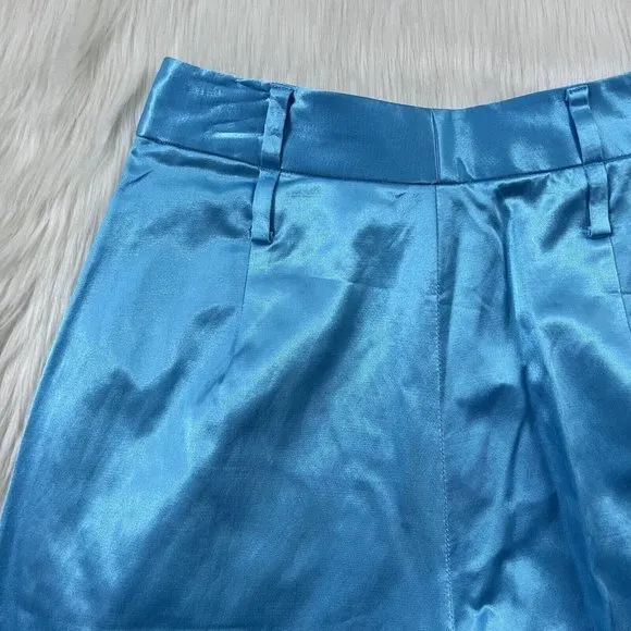 Staud‎ Women's Size 00 Bright Blue Shiny Satin Noah Long Bermuda Shorts