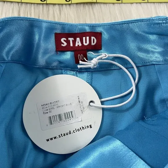 Staud‎ Women's Size 00 Bright Blue Shiny Satin Noah Long Bermuda Shorts