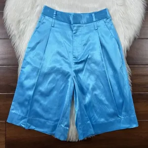 Staud‎ Women's Size 00 Bright Blue Shiny Satin Noah Long Bermuda Shorts