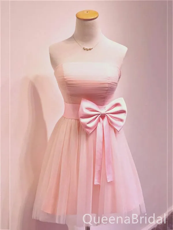 Stunning Strapless Pink Sweetheart A-line Graduation Party Short Homecoming Dress Formal Evening Party Dress with Bow Belt, QB0841
