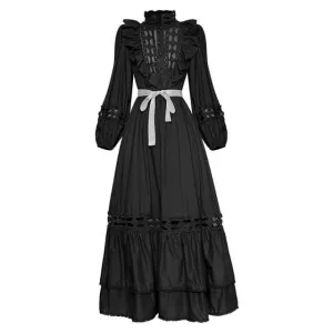 Suzette Lantern sleeve Hollow out High waist Belted Elegant White Dress