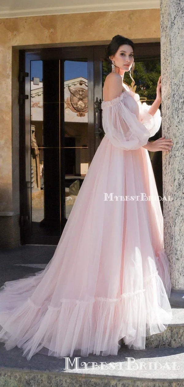 Sweetheart Elegant 3/4 Off-Shoulder Sleeves And Appliques Wedding Dresses, TYP0096