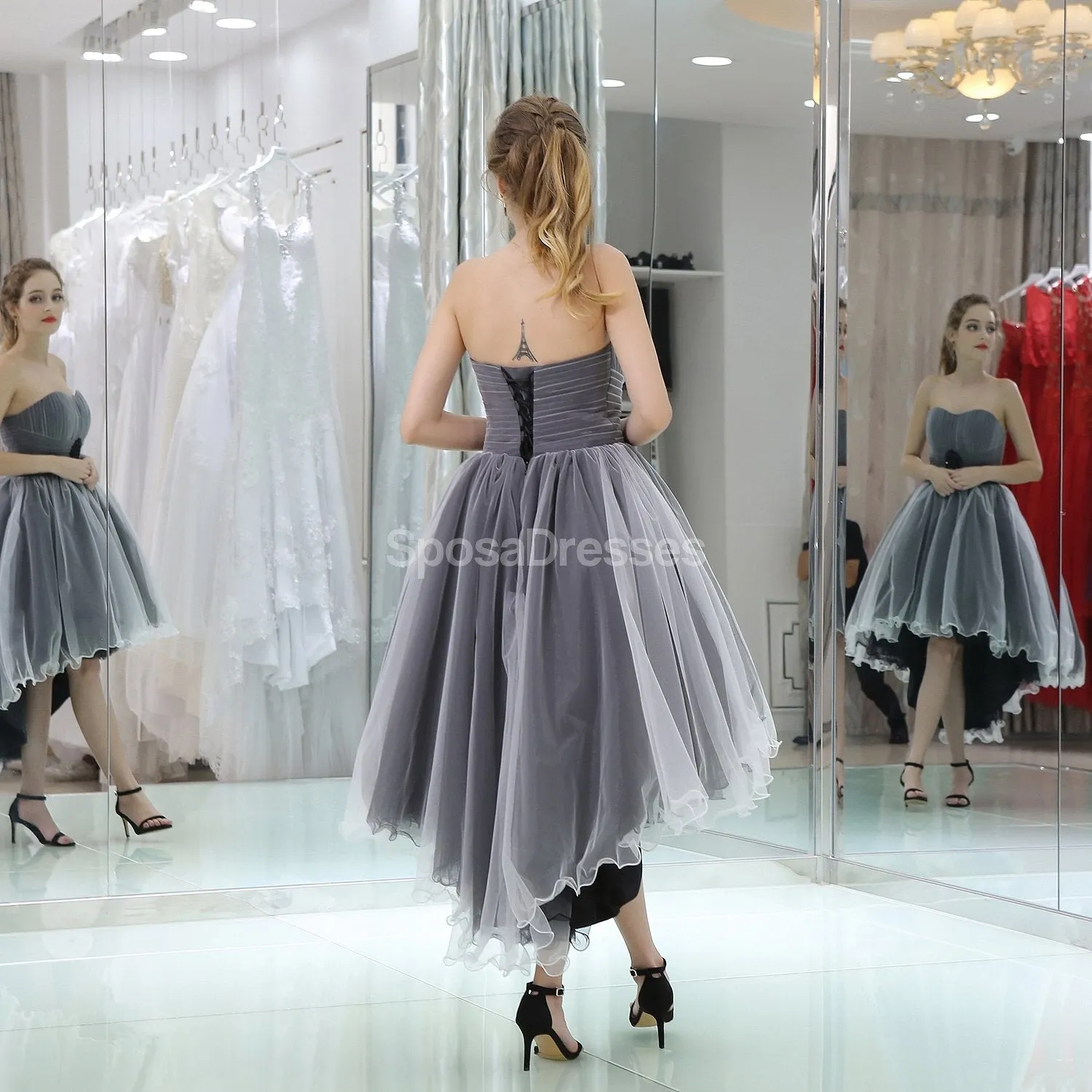 Sweetheart Grey High Low Cheap Homecoming Dresses Online, Cheap Short Prom Dresses, CM810