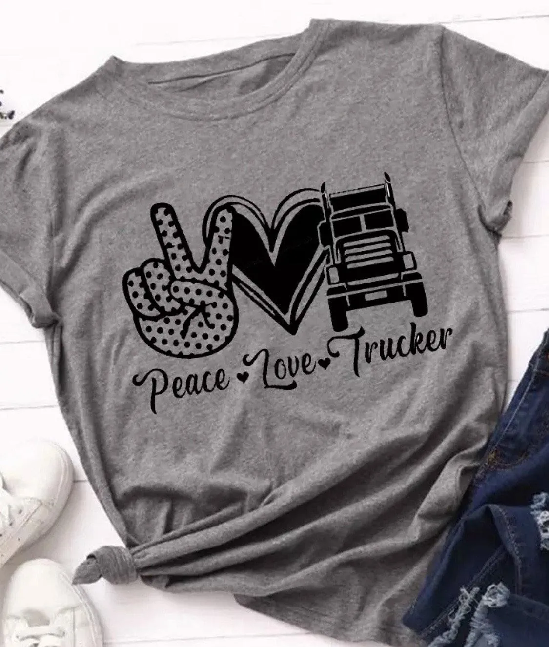 T-shirts Peace Love Coffee Nursing Jeep Music Donuts Gray or white Assorted styles