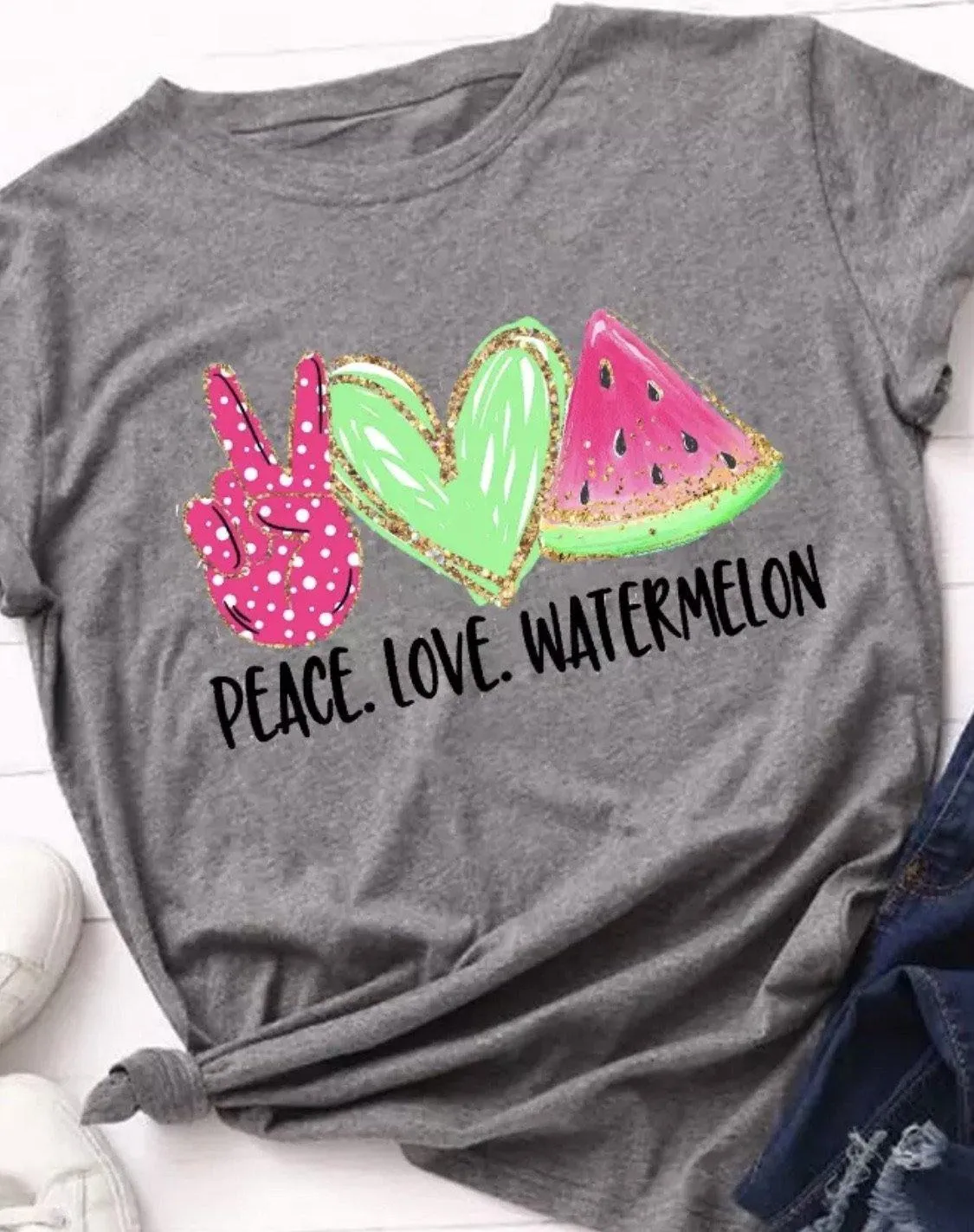 T-shirts Peace Love Coffee Nursing Jeep Music Donuts Gray or white Assorted styles