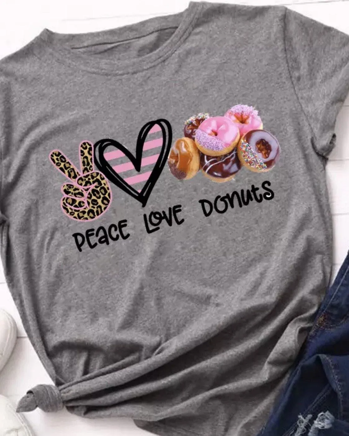 T-shirts Peace Love Coffee Nursing Jeep Music Donuts Gray or white Assorted styles