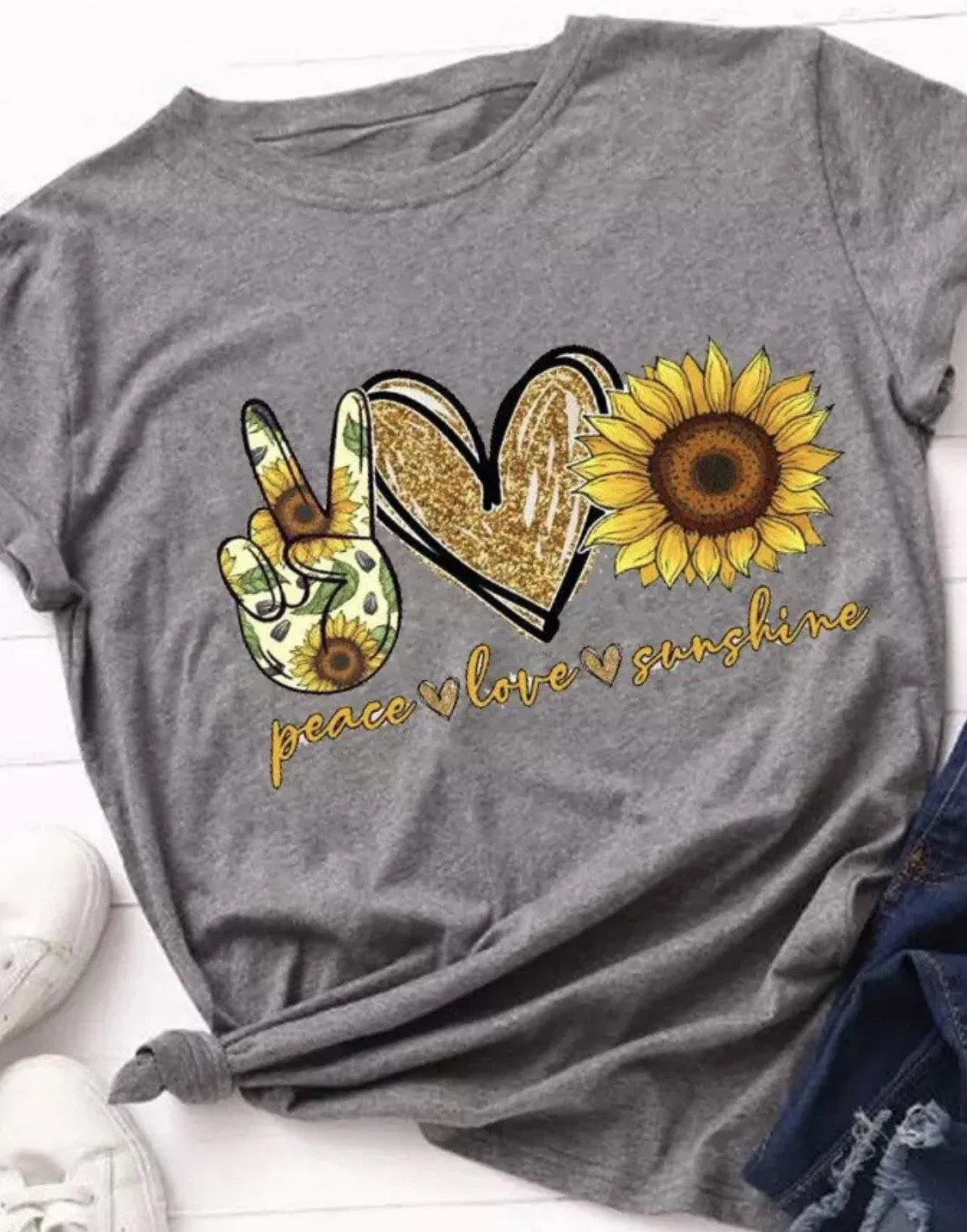 T-shirts Peace Love Coffee Nursing Jeep Music Donuts Gray or white Assorted styles