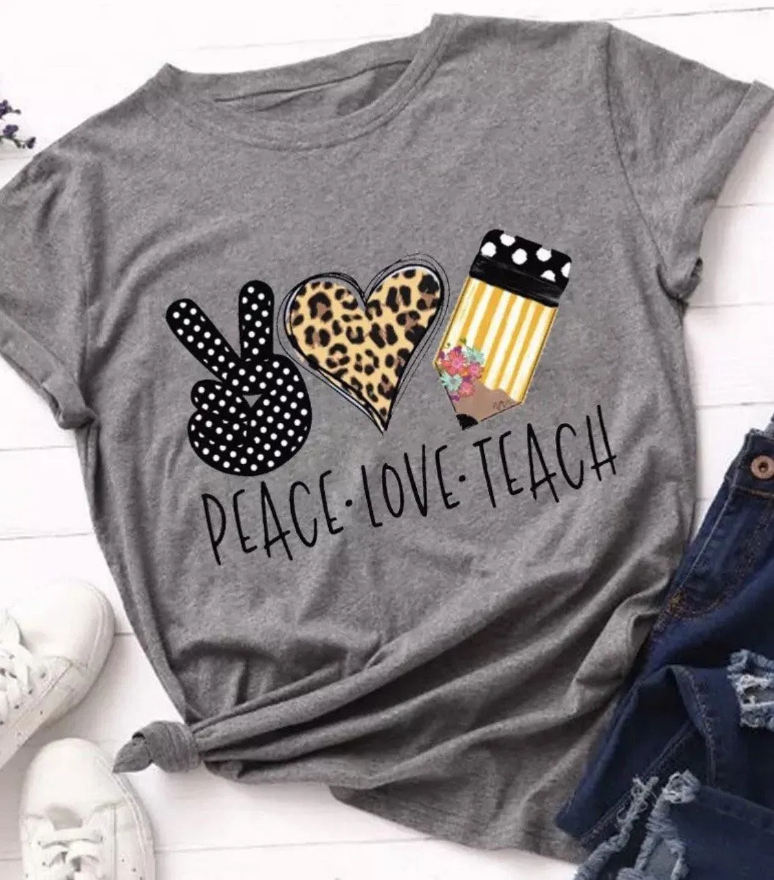 T-shirts Peace Love Coffee Nursing Jeep Music Donuts Gray or white Assorted styles