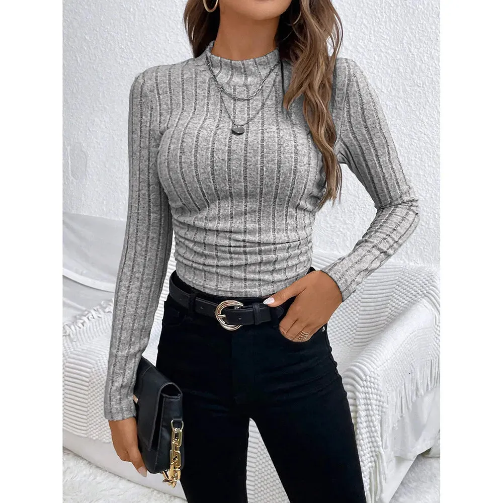 T-Shirts Plain Elasticity Long Sleeve Skinny