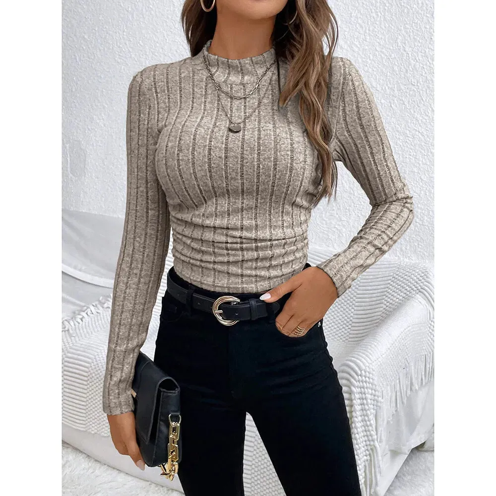 T-Shirts Plain Elasticity Long Sleeve Skinny