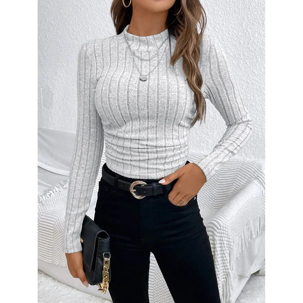 T-Shirts Plain Elasticity Long Sleeve Skinny