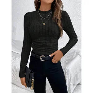 T-Shirts Plain Elasticity Long Sleeve Skinny