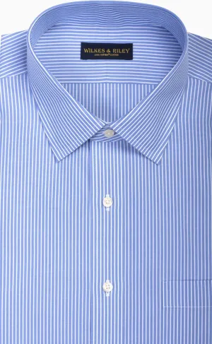 Tailored Fit Blue Reverse Stripe Spread Collar Non-Iron broadcloth Dress Shirt