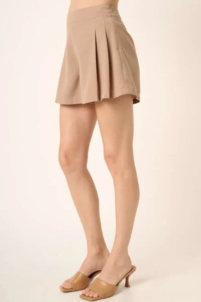 Tan Invisible Side Zipper Pleated Shorts