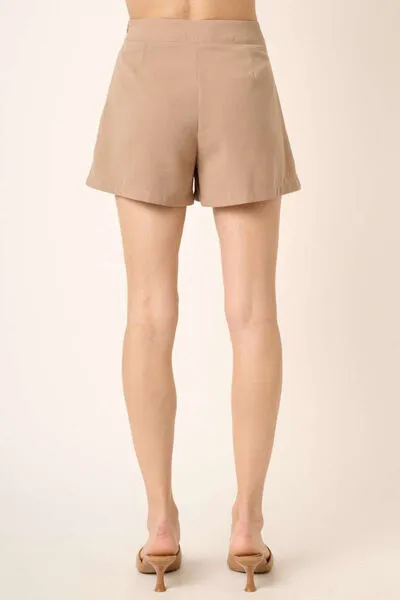 Tan Invisible Side Zipper Pleated Shorts