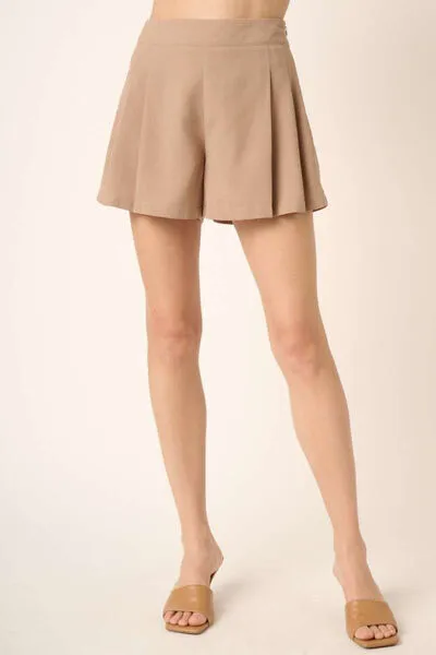 Tan Invisible Side Zipper Pleated Shorts