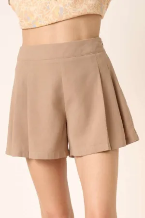 Tan Invisible Side Zipper Pleated Shorts