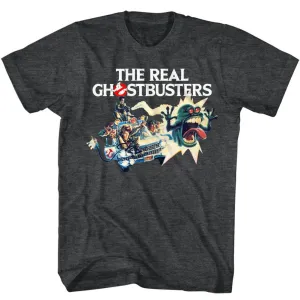The Real Ghostbusters Car Chase Black Heather T-Shirt