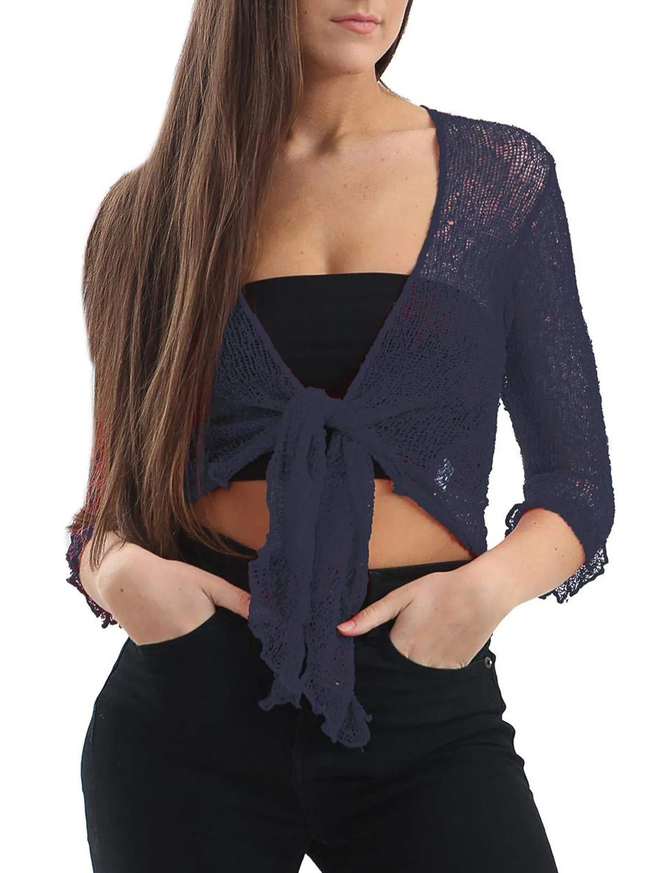 Tie Up Knitted Cropped Bolero Shrug