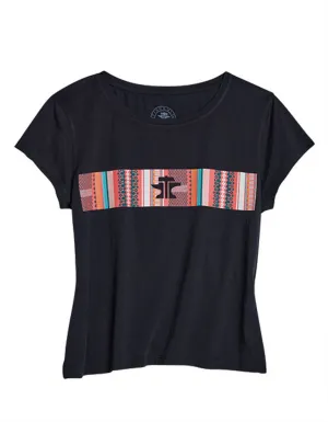 Tin Haul Womens Serape Across Chest Black Cotton Blend S/S T-Shirt