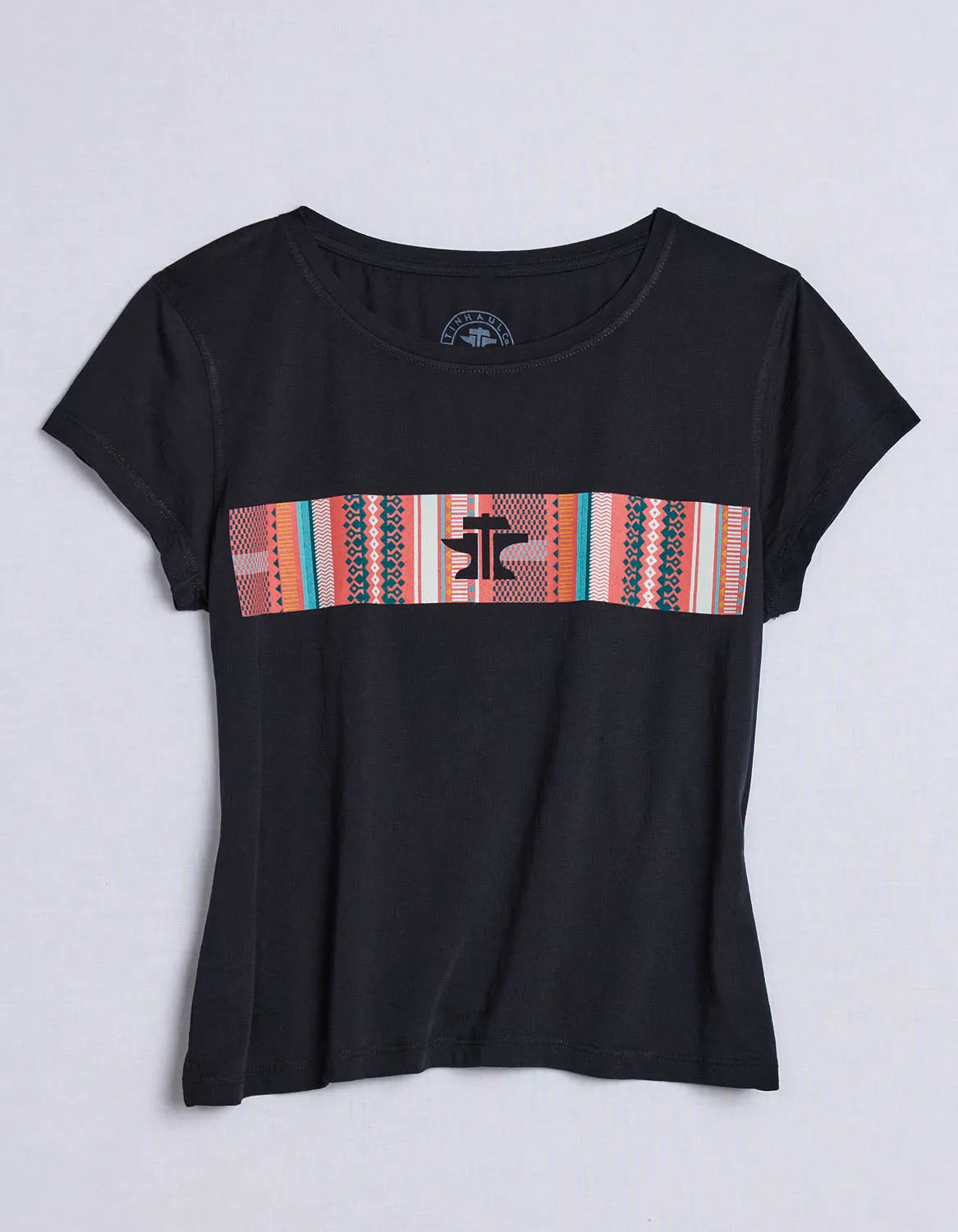 Tin Haul Womens Serape Across Chest Black Cotton Blend S/S T-Shirt