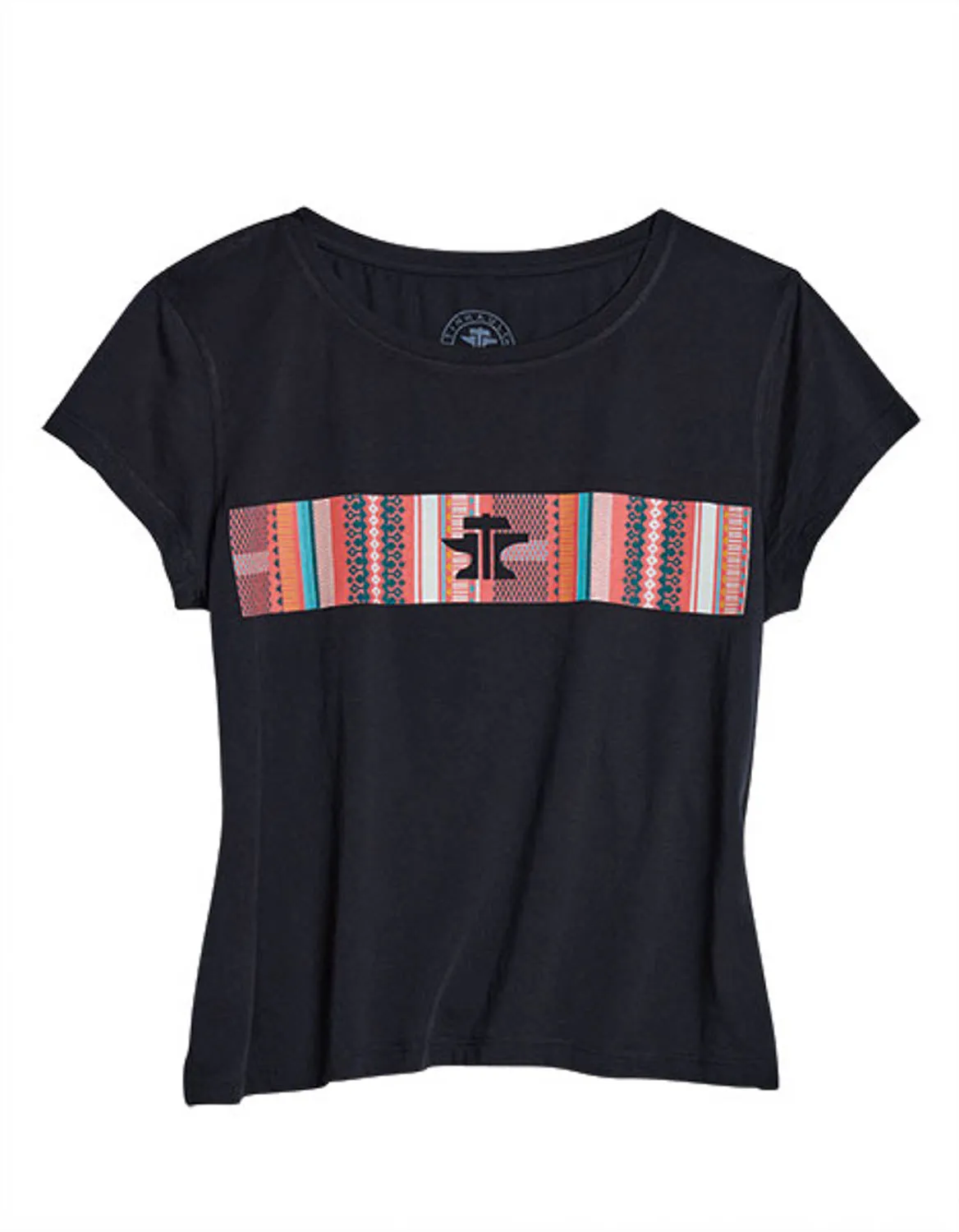 Tin Haul Womens Serape Across Chest Black Cotton Blend S/S T-Shirt