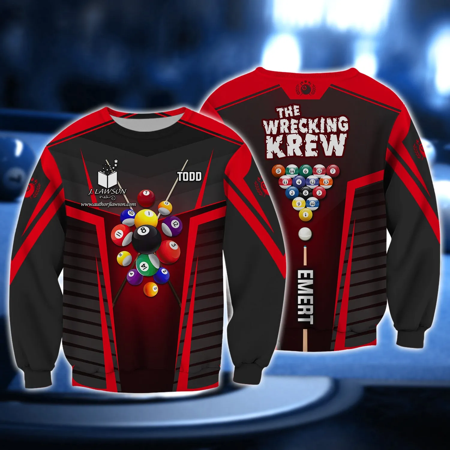 Todd Emert, The Wrecking Krew Team In Red Billard Balls 3D Shirt - QB95