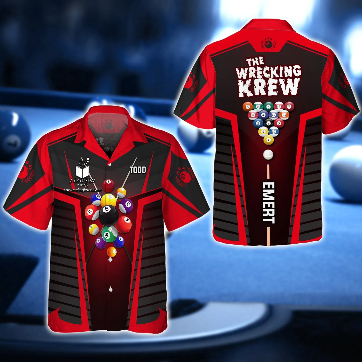 Todd Emert, The Wrecking Krew Team In Red Billard Balls 3D Shirt - QB95