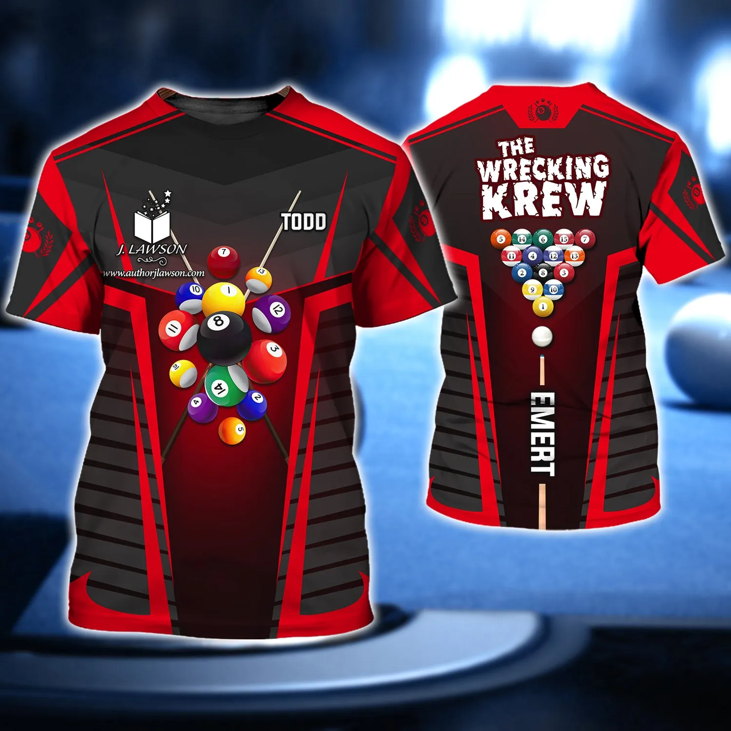 Todd Emert, The Wrecking Krew Team In Red Billard Balls 3D Shirt - QB95