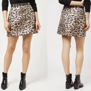 Topshop metallic leopard print mini skirt