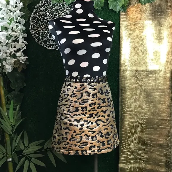 Topshop metallic leopard print mini skirt