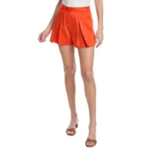 Trina Turk 'Luca' Pleated-Front Cotton-Sateen Shorts, Cherry Tomato